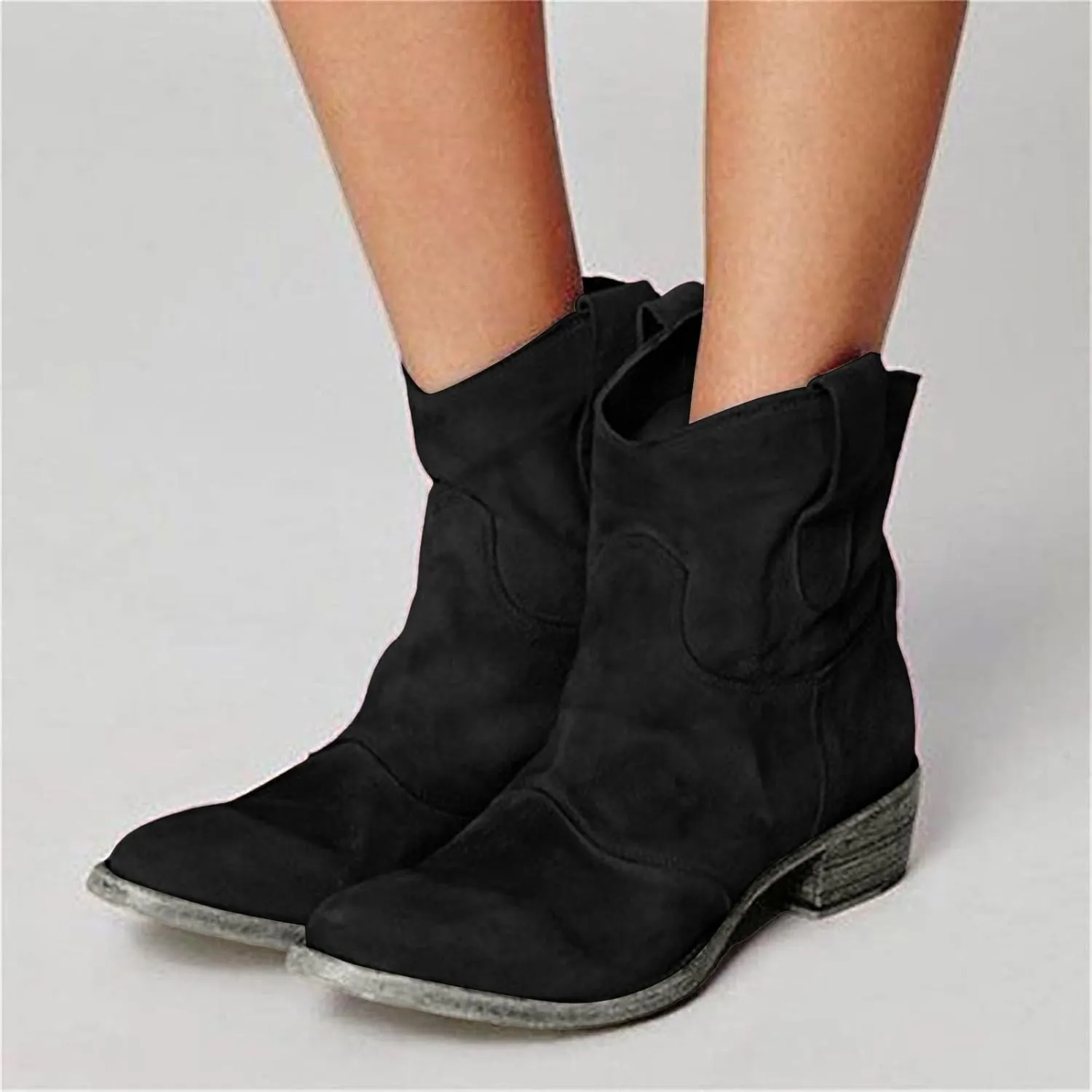 Ankle Boots for Women, Lace Up Platform Cowboy Boots Chunky Low Heel Suede Mid Calf Zip Ankle Boots Winter Booties