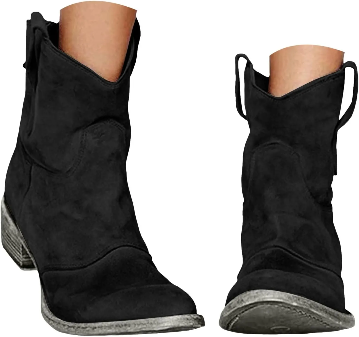 Ankle Boots for Women, Lace Up Platform Cowboy Boots Chunky Low Heel Suede Mid Calf Zip Ankle Boots Winter Booties