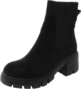 Ankle Boots for Women, Women's Fashion Platform Elastic Chelsea Boots Lug Sole Non-Slip Chunky Block Heel Combat Shoes