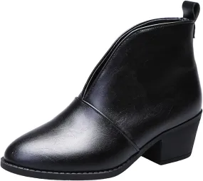 Ankle Boots for Women Womens Western Ankle Boots Pointed Toe V Cut Chelsea Booties Slip On Chunky Low Heel Fashion Booties
