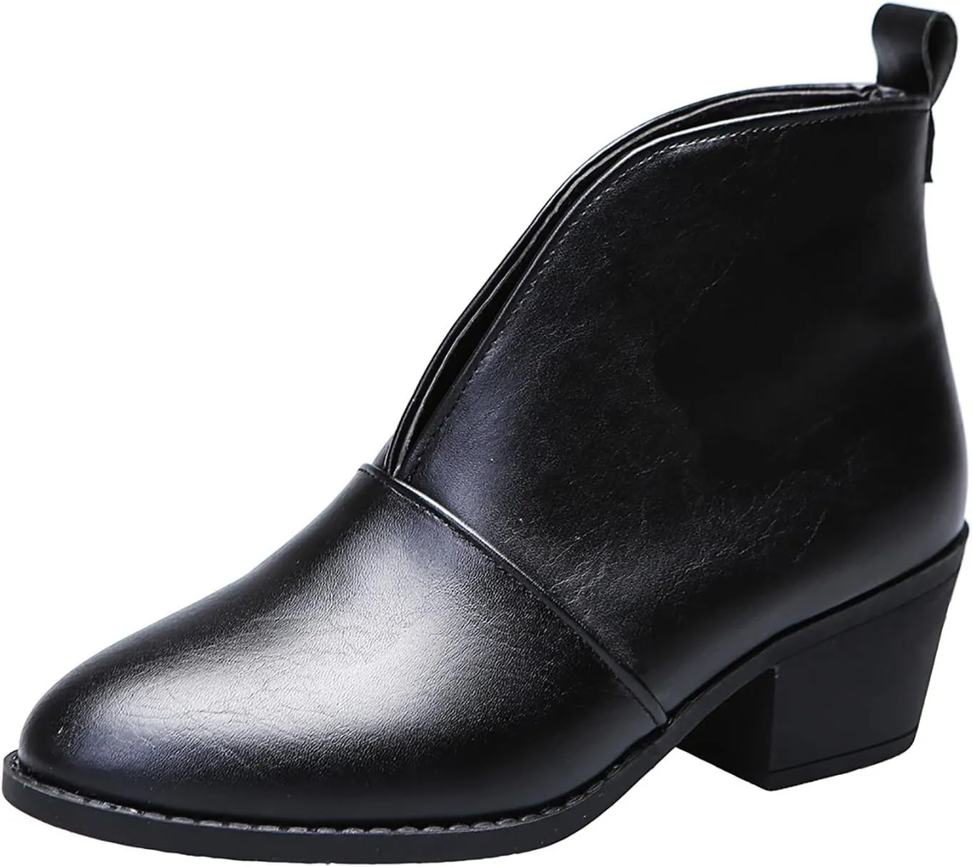 Ankle Boots for Women Womens Western Ankle Boots Pointed Toe V Cut Chelsea Booties Slip On Chunky Low Heel Fashion Booties