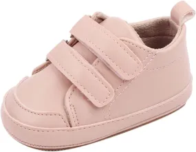 Baby High Ankle Hook & Loop Sneakers Anti-Slip Sole PU Leather Infant Newborn First Walking Crib Canvas Shoes