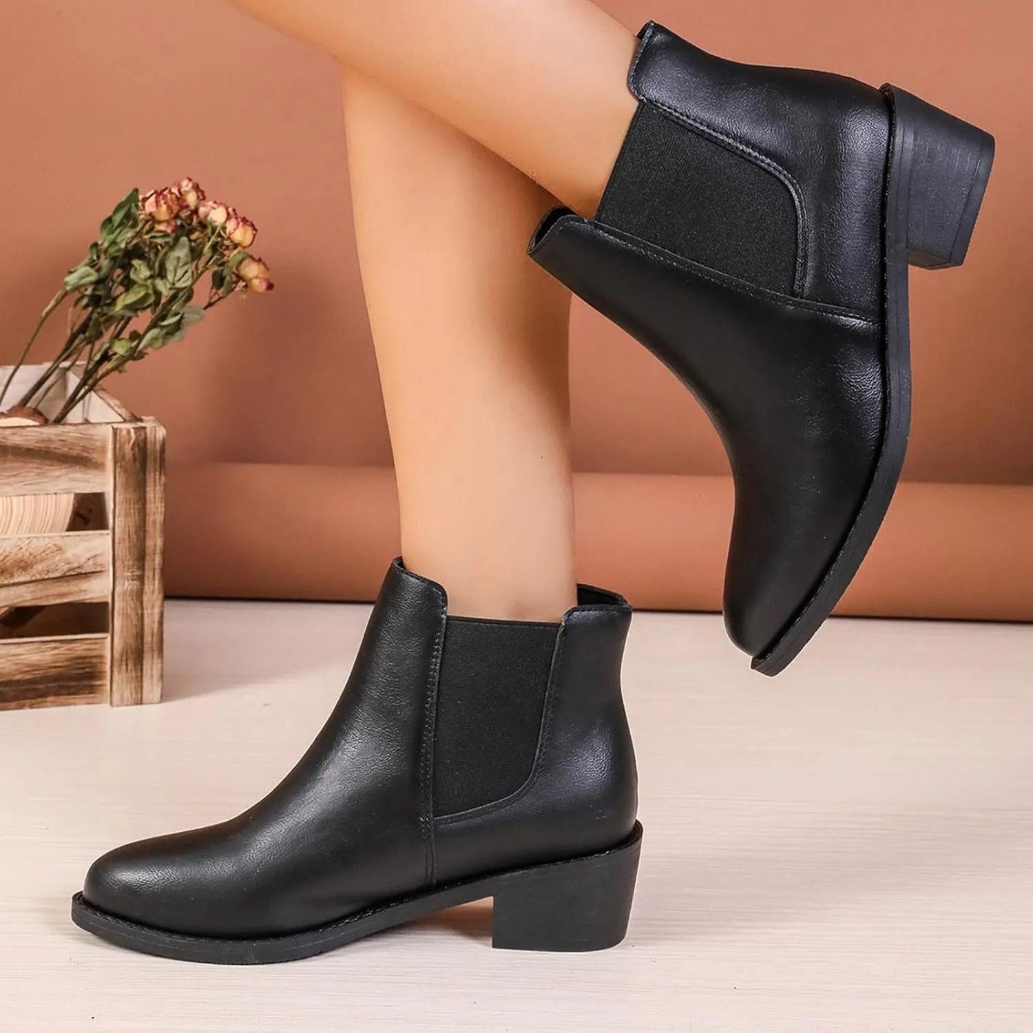 Boots for Women Low Heel Chelsea Fashion Ankle Bootie w/Double Elastic Fall Boots for Women 2024