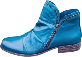 Boots For Women No Heel Cowboy Boots Western Fashion Ankle Cowgirl Boots Combat Short Booties High Top Walking Shoes