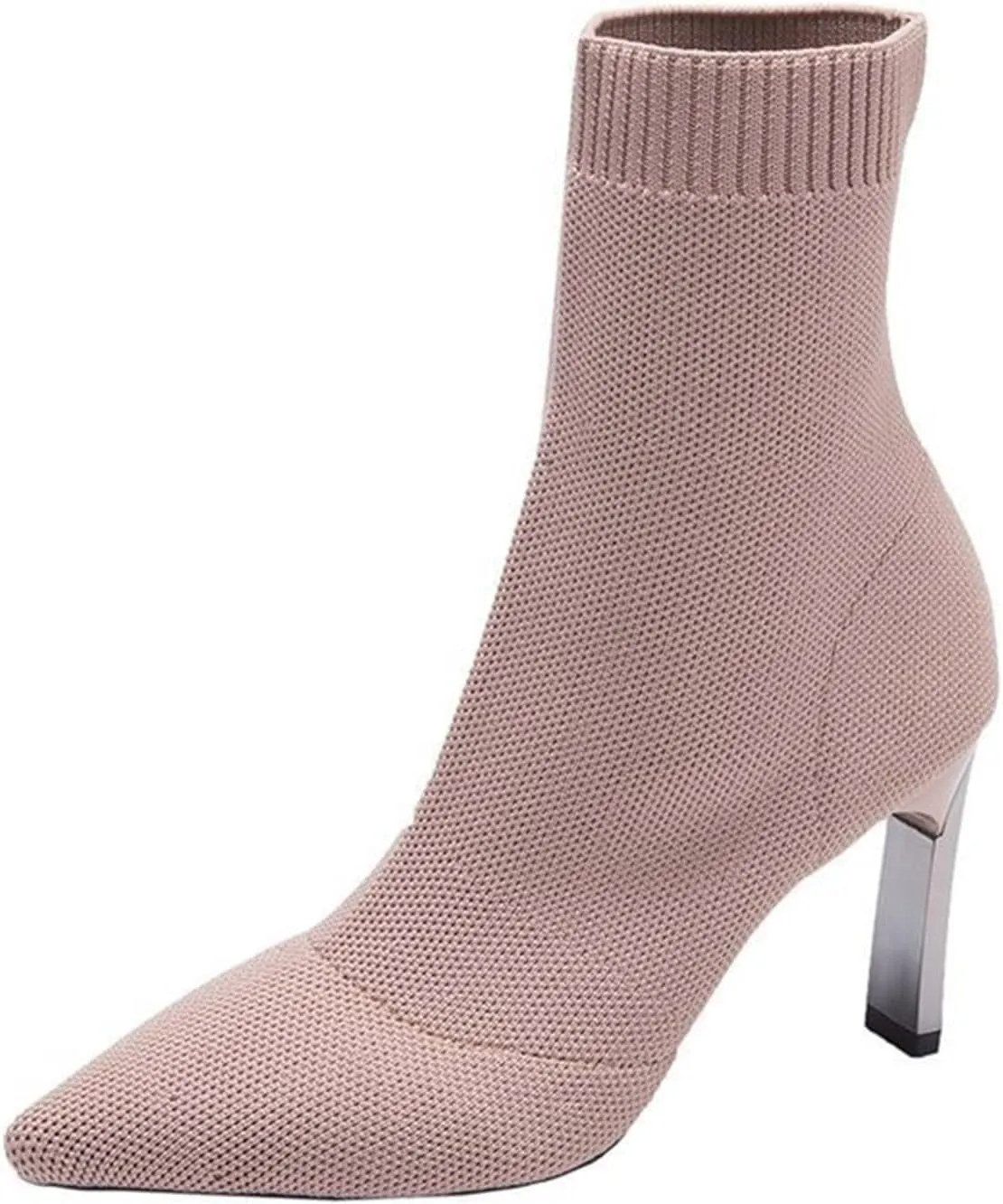Boots for Women Slip On Pointed Toe Ankle Boots Stiletto Kitten Heel Knit Winter Sock Booties