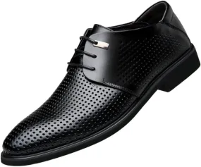 Breathable Oxford Shoes for Men Modern Black Lace Up Pointed Toe New Formal Shoes PU Leather Low Top Slip Resistant Block Heel Comfortable Men Formal Shoes for Wedding