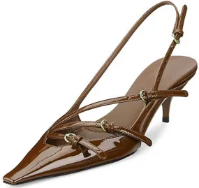 Divanne Slingback Heels for Women, Pointed Toe Kitten Heels Pumps Multi-Buckle Sling Back Shoes Low Heel Sandals Evening Party Wedding Shoes