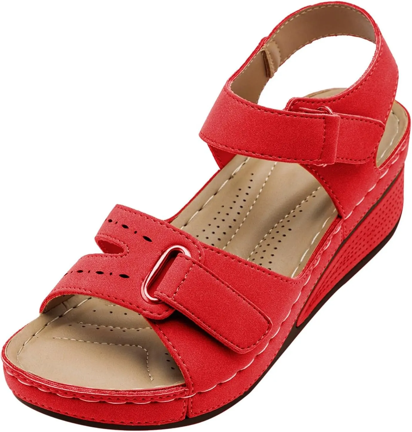Elegant Thick Bottom Sandals for Women Womens's Ankle Strap Low Wedge Sandal Orthopedic Sandals with Arch Support