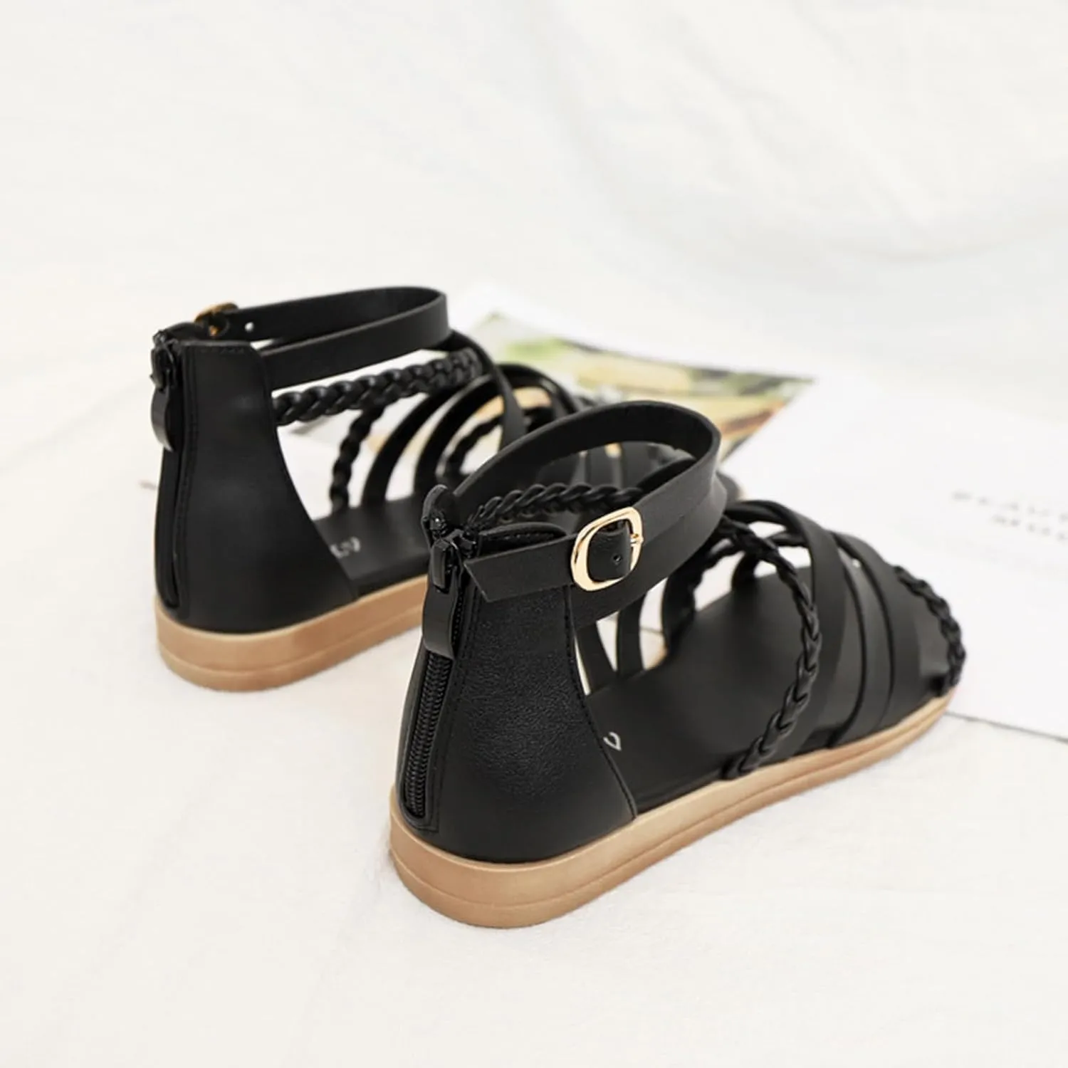 Flat Women Sandals Gladiator Lightweight Slip On Sandals Zipper Strappy Casual Walking Shoes Casual Dressy Hollow Out Yoga Mat Shoes for All Occasions: Casual, Work, Party