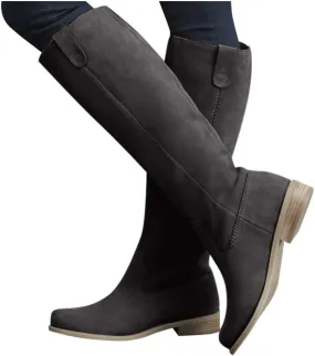 Gibobby Winter Boots for Women,Knee Length Boots Retro Hiking Knight Boots Closed Toe Motorcycle Low Heel Outdoor Waterproof Western Shoes