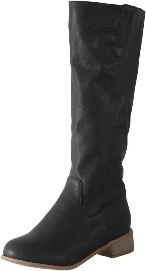 Gibobby Winter Boots for Women,Knee Length Boots Retro Hiking Knight Boots Closed Toe Motorcycle Low Heel Outdoor Waterproof Western Shoes