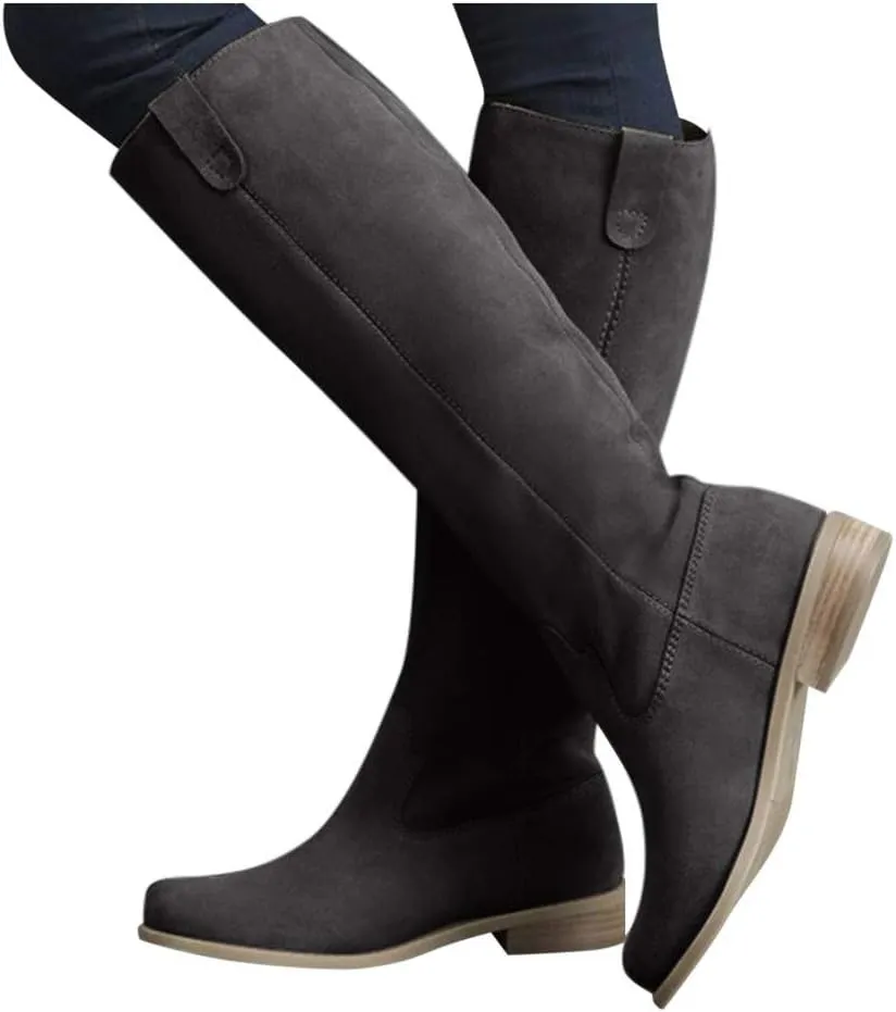 Gibobby Winter Boots for Women,Knee Length Boots Retro Hiking Knight Boots Closed Toe Motorcycle Low Heel Outdoor Waterproof Western Shoes