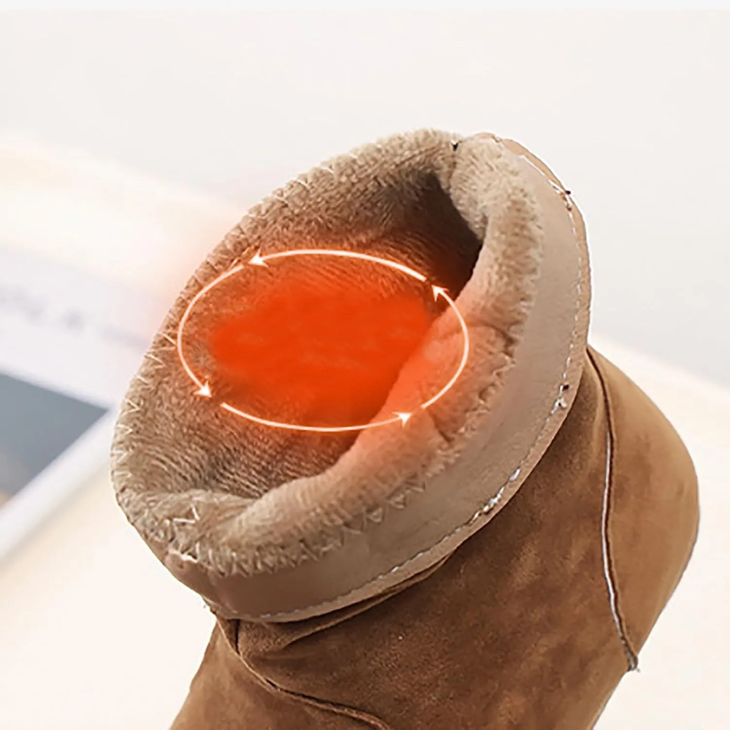 Girls Boots Kids Boys Winter Snow Suede Mid Calf Boots Faux Fur Lined Pull On Slouchy Snow Boots