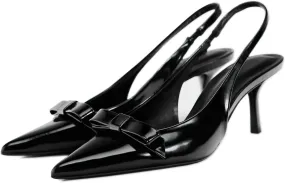 Kluolandi Women's Bow Knot Slingback Heels Sexy Closed Toe Slingbacks Kitten Heel Pumps Stilettos Dressy Summer Shoes