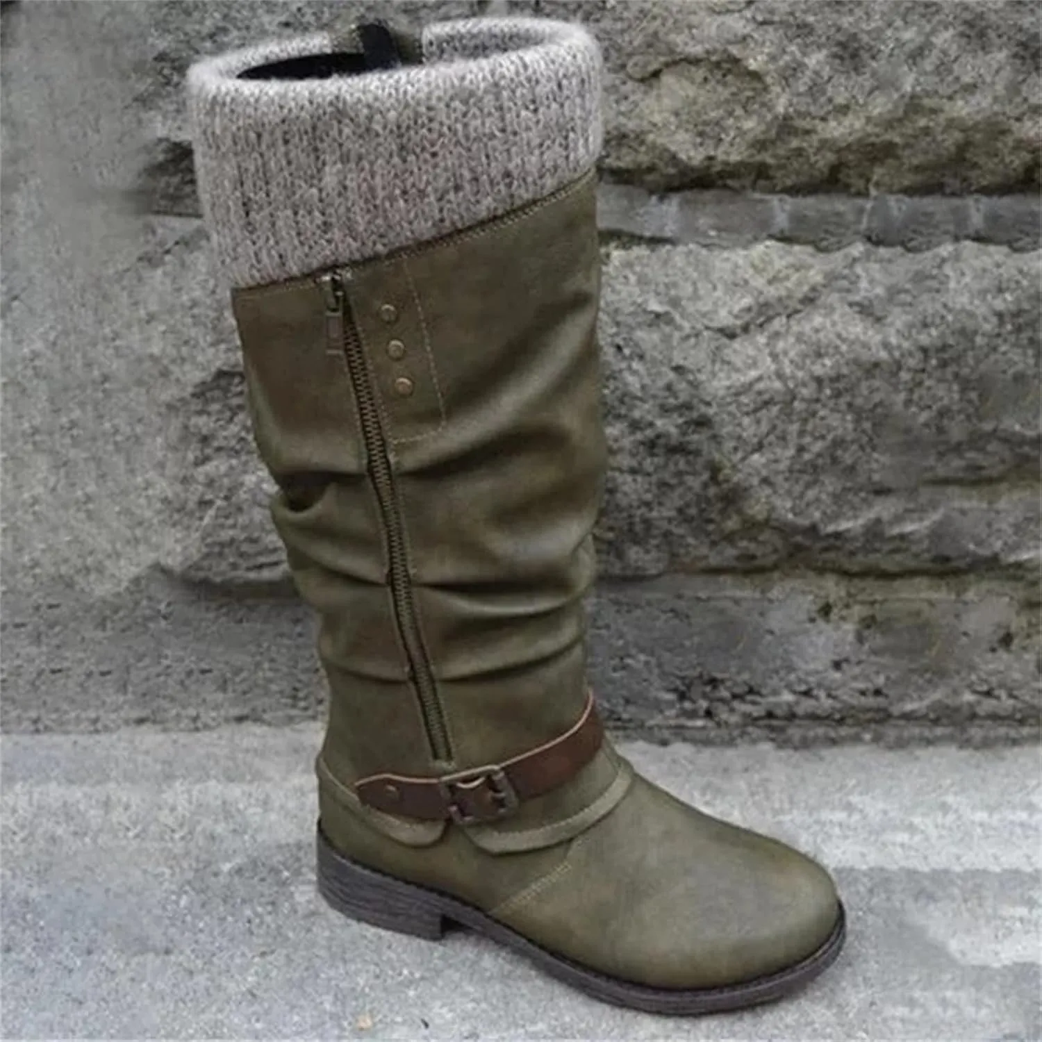 Ladmiple Cowboy Boots For Women Wide Calf Knee High Pull On Cowgirl Boots with Side Zipper Chunky Heel Western Boots