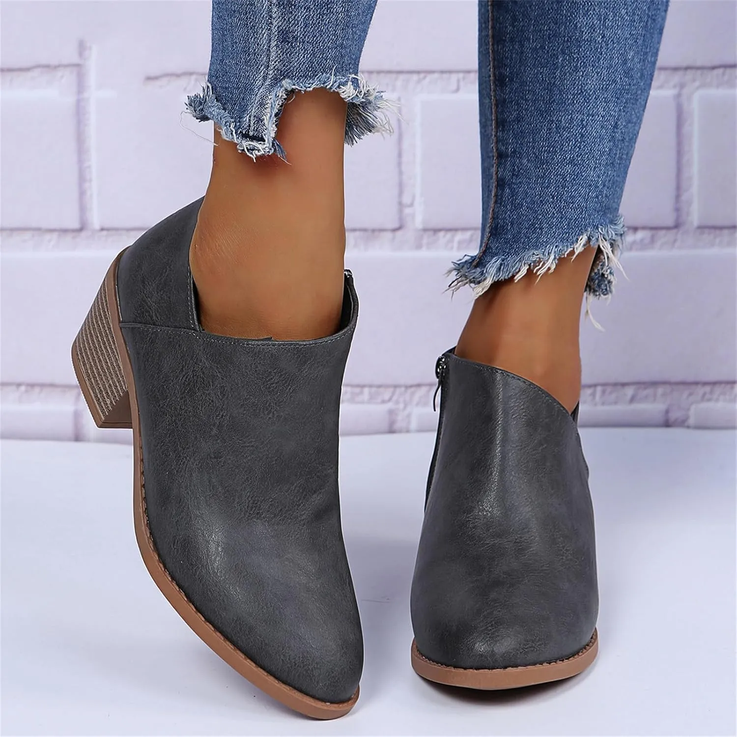 Lausiuoe Booties For Women Low Heel Comfortable Fashion Ankle Boots Chunky Stacked Wide Width Short Boots Western Shoes