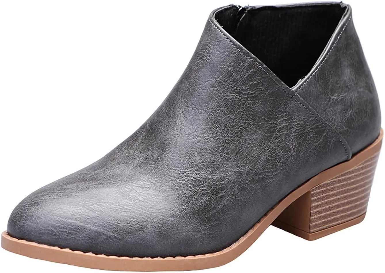 Lausiuoe Booties For Women Low Heel Comfortable Fashion Ankle Boots Chunky Stacked Wide Width Short Boots Western Shoes