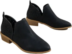 Lausiuoe Boots For Women Ankle Booties Low Heel Cut Out Stacked Chunky Block Casual Dressy Fashion Slip on Ankle Boots