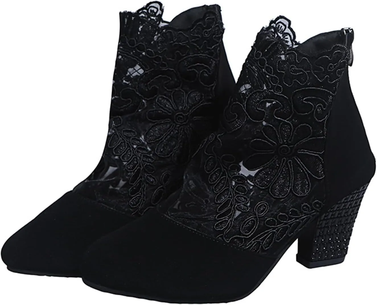 Lausiuoe Boots For Women Ankle Booties Wide Width Chunky Stacked Mid Heels Closed Toe Western Side Zipper Short Boots
