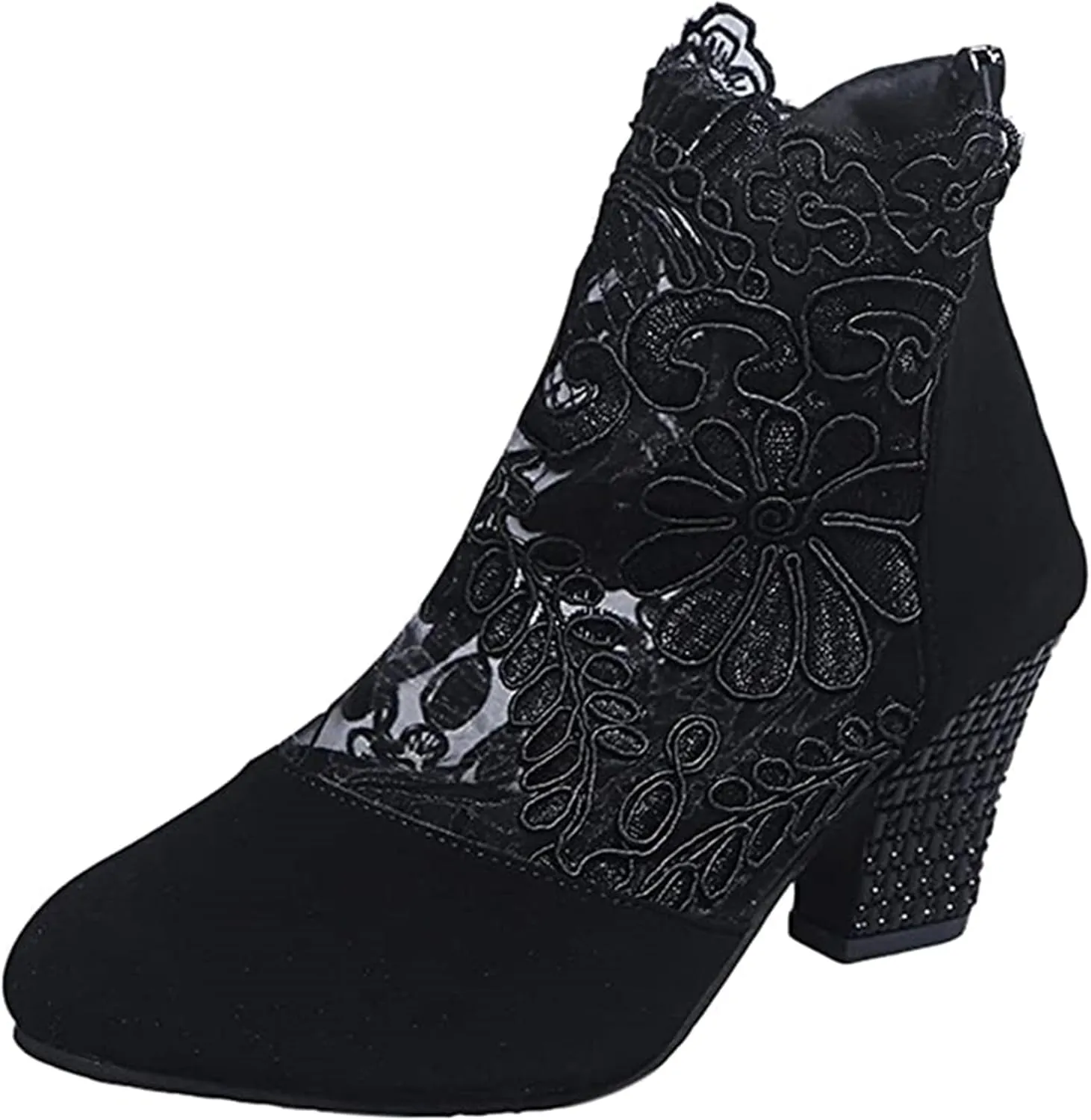 Lausiuoe Boots For Women Ankle Booties Wide Width Chunky Stacked Mid Heels Closed Toe Western Side Zipper Short Boots