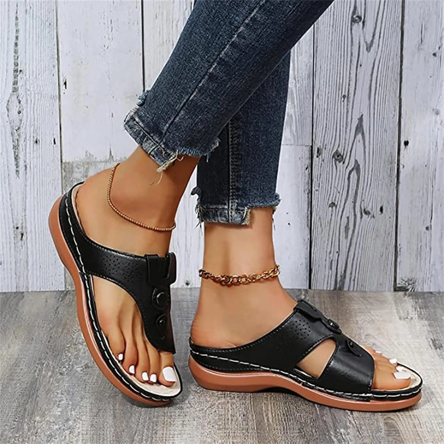 Lausiuoe Flip Flops For Women With Arch Support Wide Width Orthotic Slides Slippers Dressy Summer Orthopedic Sandals