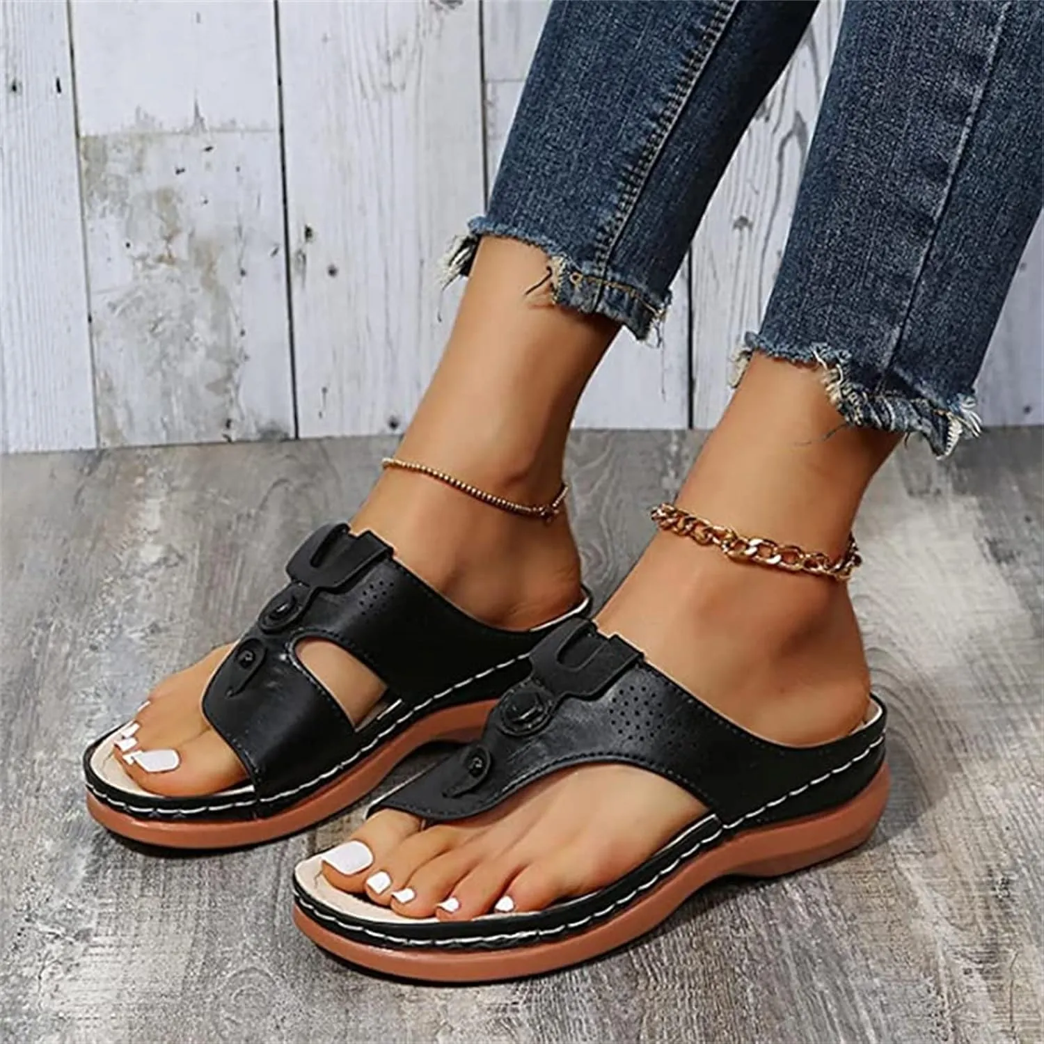 Lausiuoe Flip Flops For Women With Arch Support Wide Width Orthotic Slides Slippers Dressy Summer Orthopedic Sandals