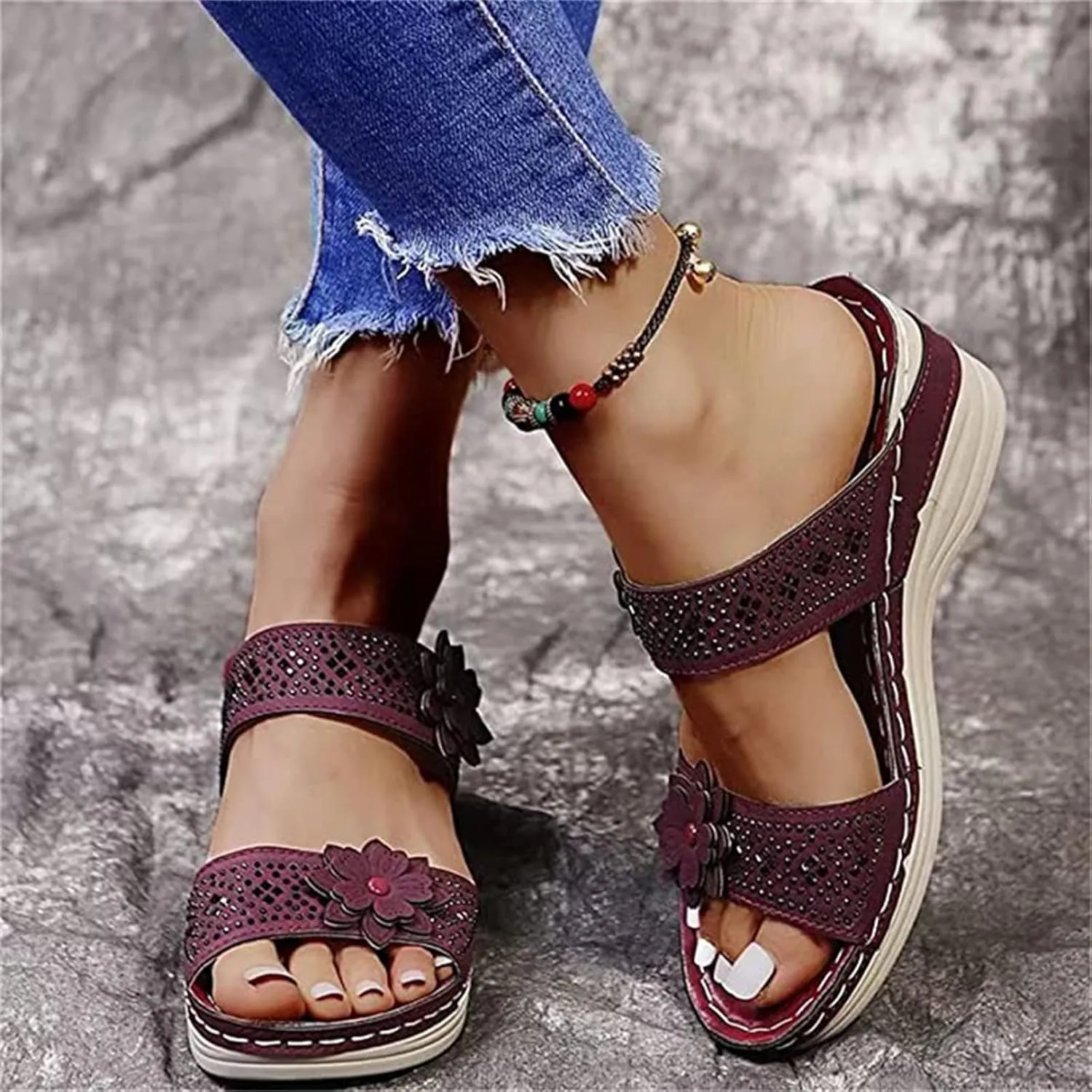 Lausiuoe Orthopedic Sandals For Women Plantar Fasciitis Arch Heel Support Slides Slippers Comfort Wedge Orthotic Flip Flops