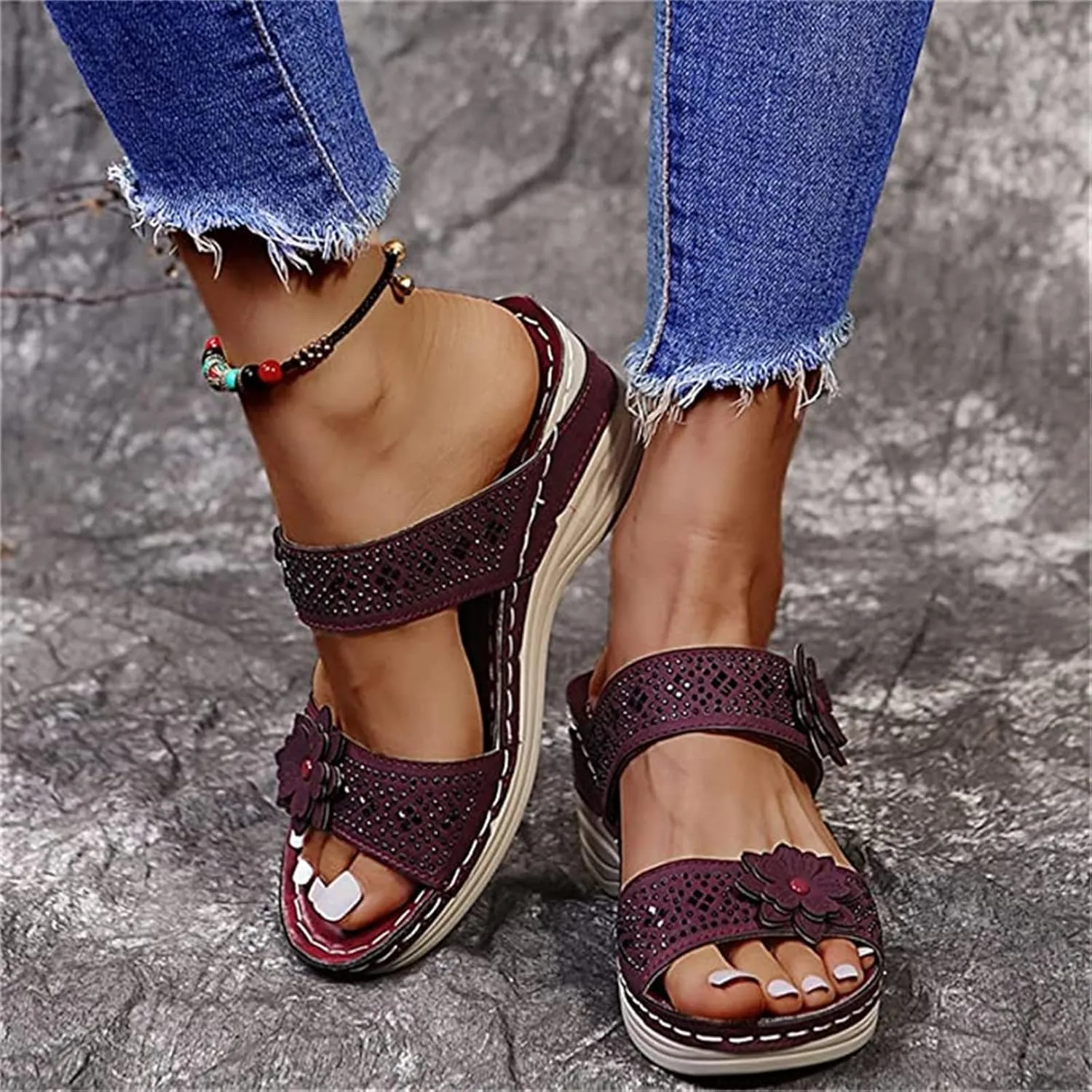 Lausiuoe Orthopedic Sandals For Women Plantar Fasciitis Arch Heel Support Slides Slippers Comfort Wedge Orthotic Flip Flops