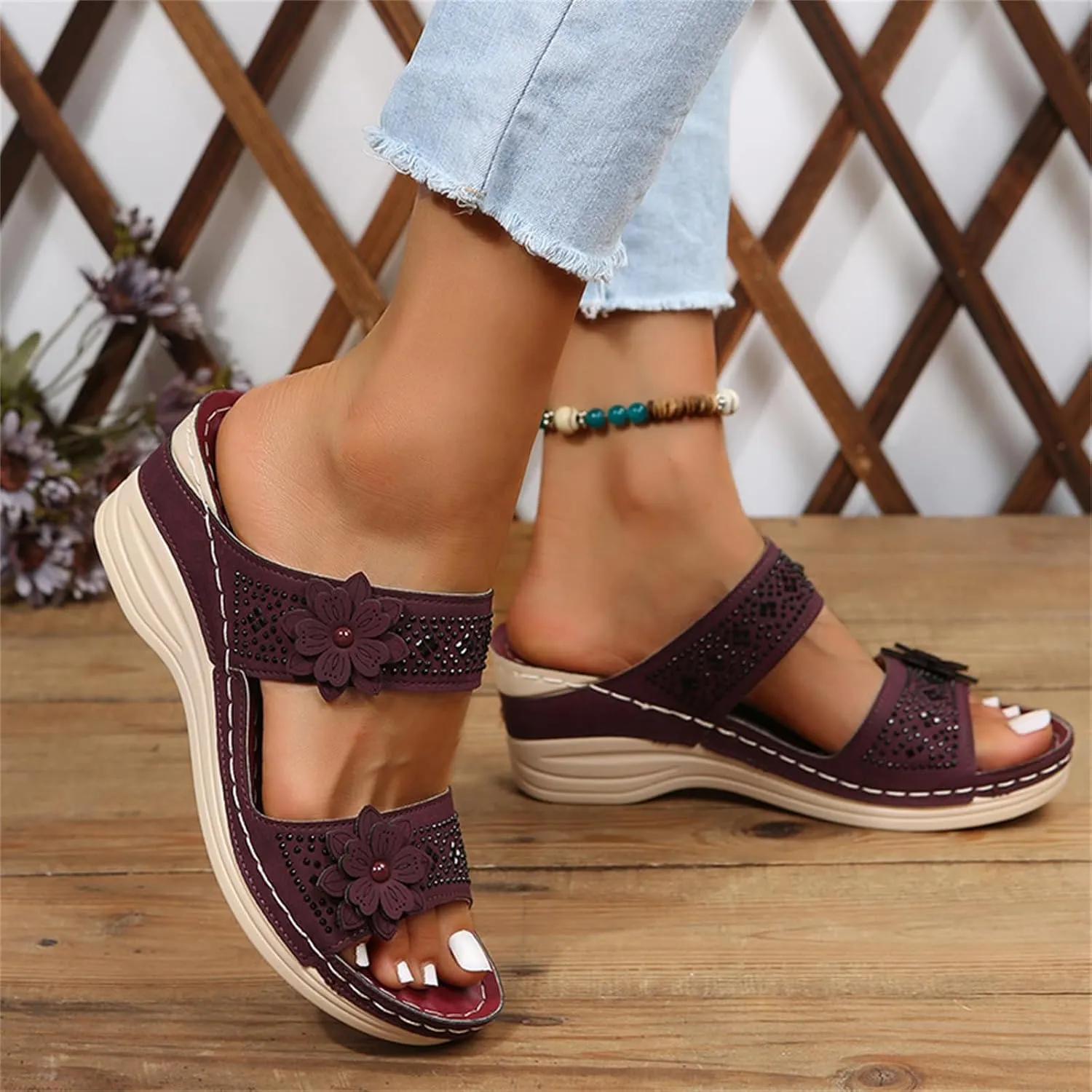 Lausiuoe Orthopedic Sandals For Women Plantar Fasciitis Arch Heel Support Slides Slippers Comfort Wedge Orthotic Flip Flops