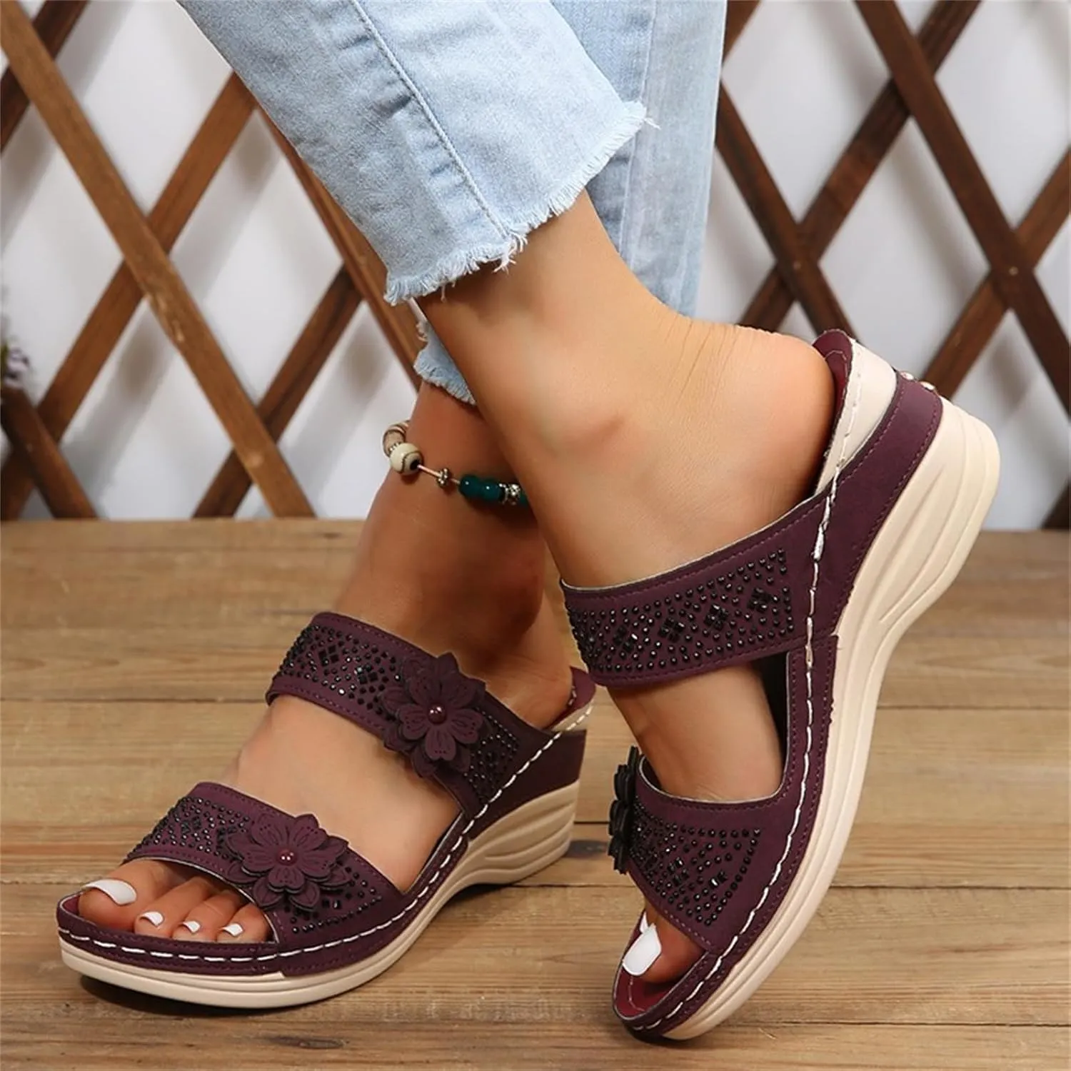 Lausiuoe Orthopedic Sandals For Women Plantar Fasciitis Arch Heel Support Slides Slippers Comfort Wedge Orthotic Flip Flops