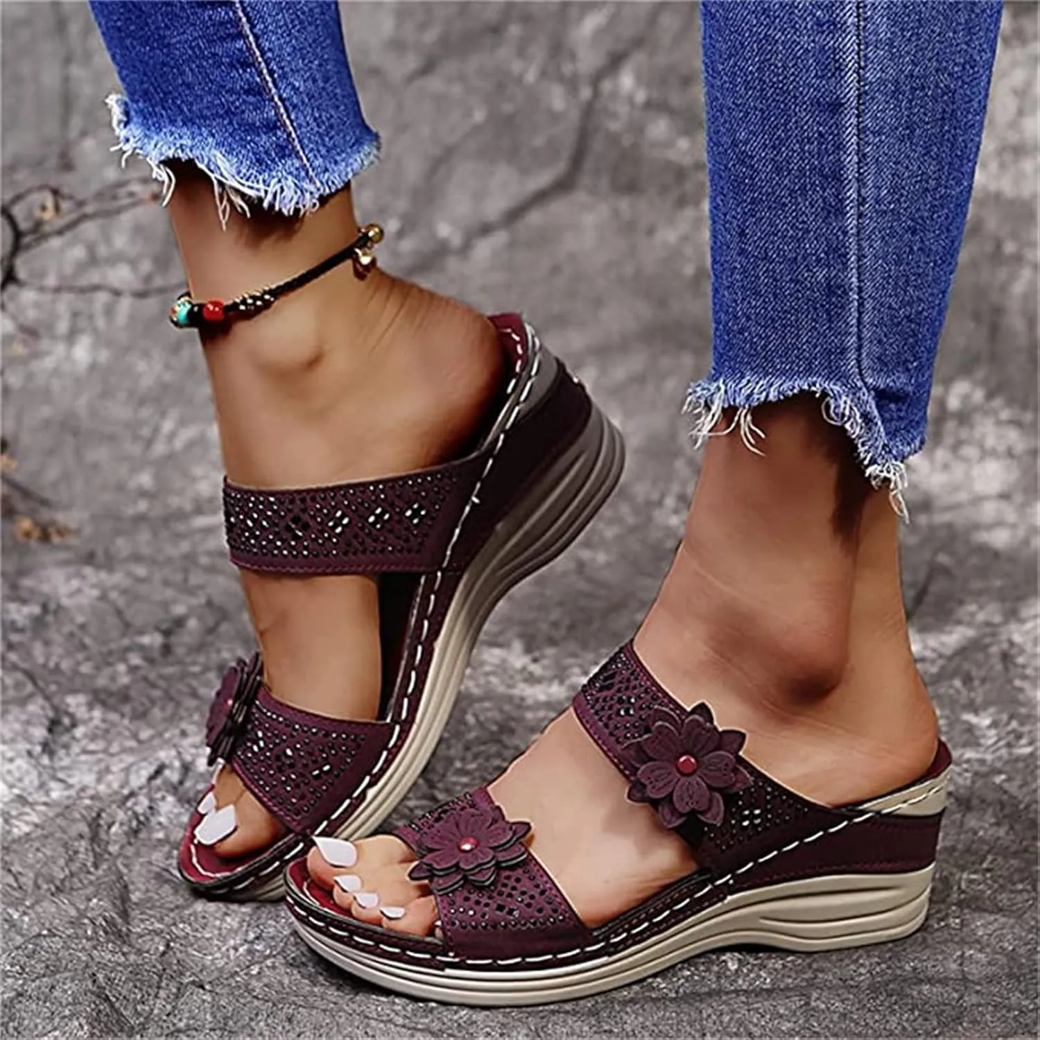 Lausiuoe Orthopedic Sandals For Women Plantar Fasciitis Arch Heel Support Slides Slippers Comfort Wedge Orthotic Flip Flops