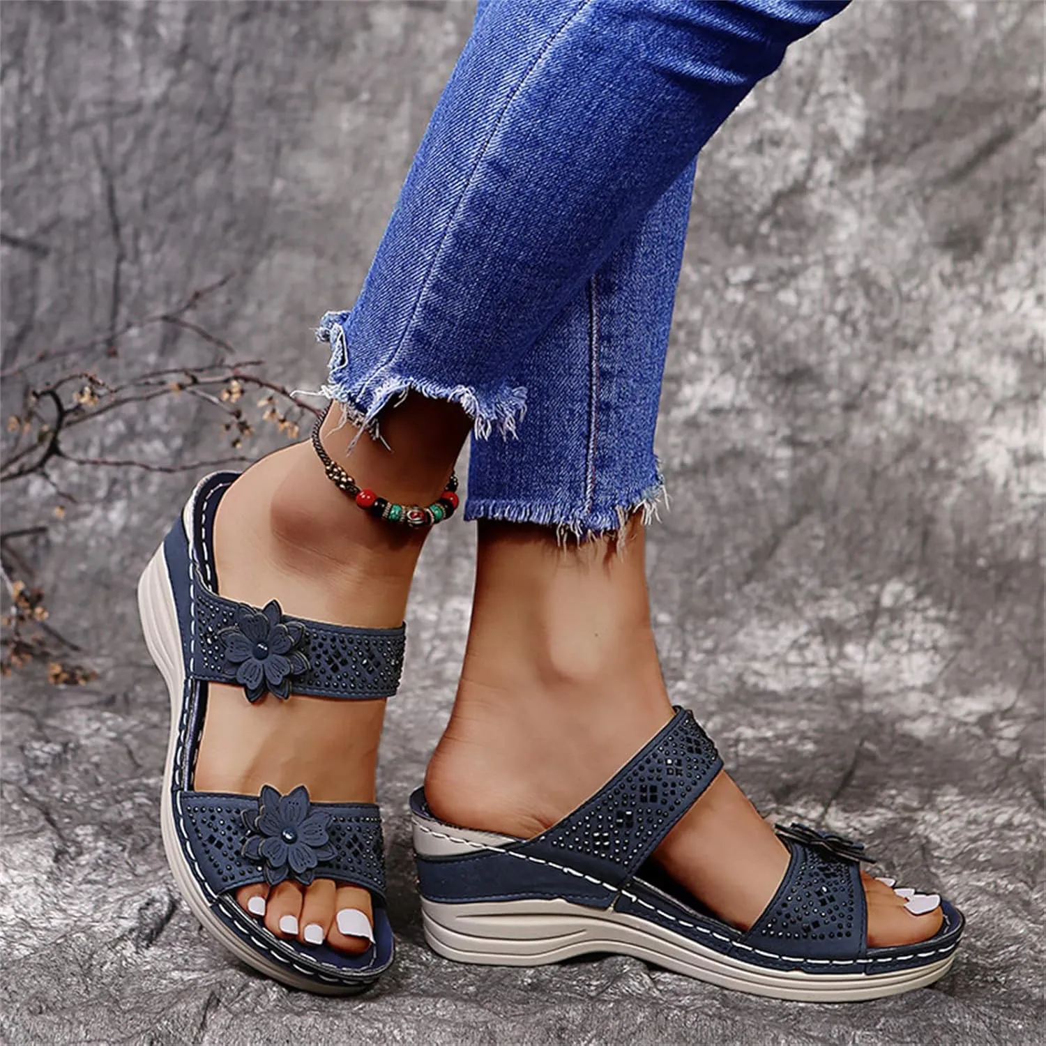 Lausiuoe Orthopedic Sandals For Women Plantar Fasciitis Arch Heel Support Slides Slippers Comfort Wedge Orthotic Flip Flops