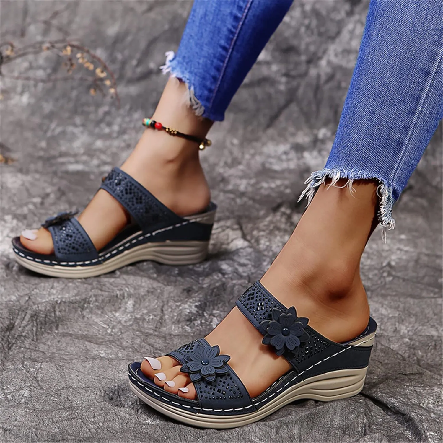 Lausiuoe Orthopedic Sandals For Women Plantar Fasciitis Arch Heel Support Slides Slippers Comfort Wedge Orthotic Flip Flops