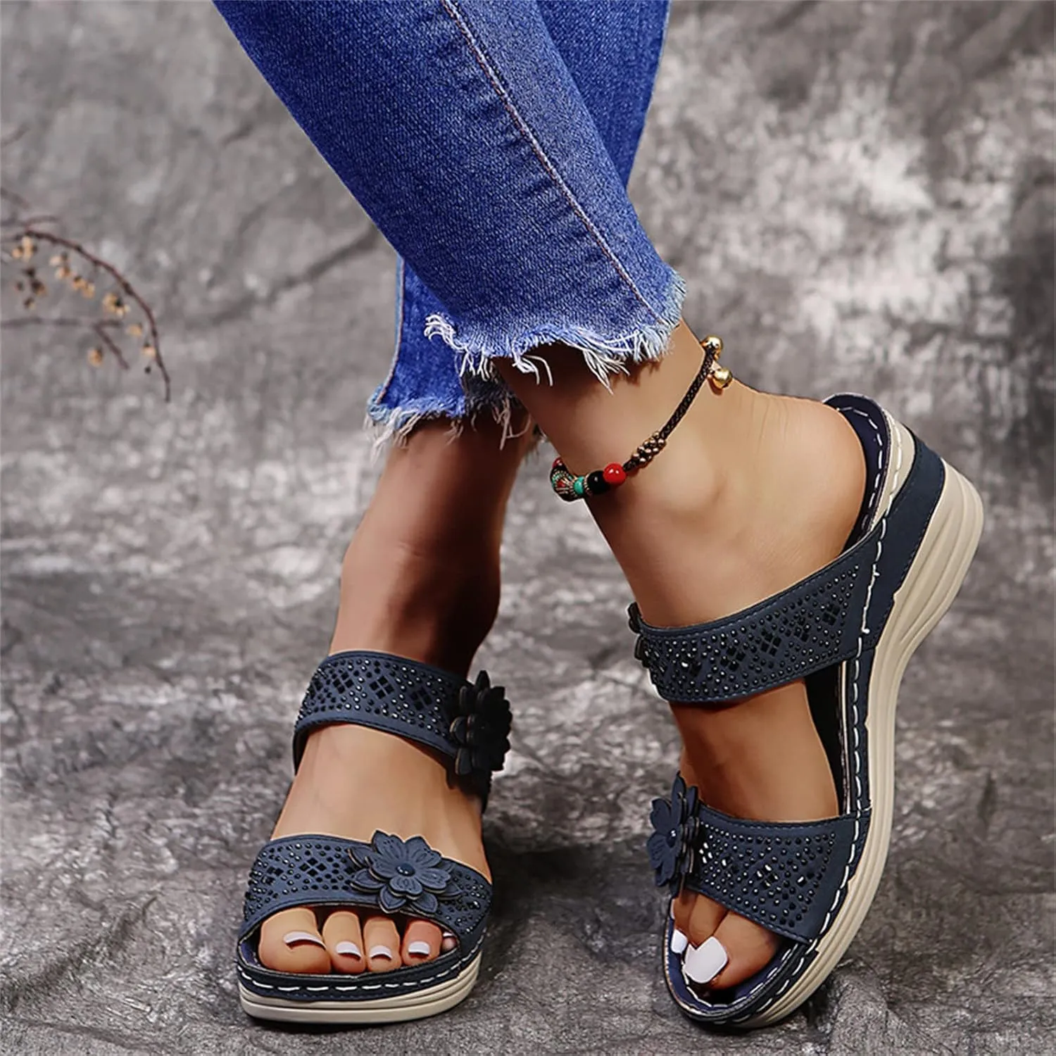 Lausiuoe Orthopedic Sandals For Women Plantar Fasciitis Arch Heel Support Slides Slippers Comfort Wedge Orthotic Flip Flops