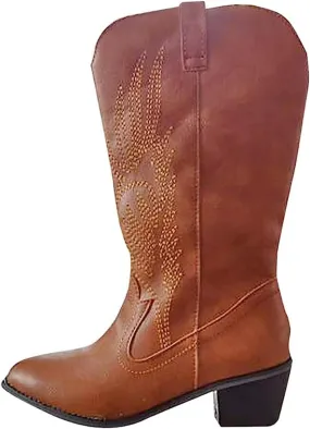 Lausiuoe Womens Boots Knee High Wide Calf Cowboy Boots Western Cowgirl Fashion Retro Classic Embroidered Chunky Booties