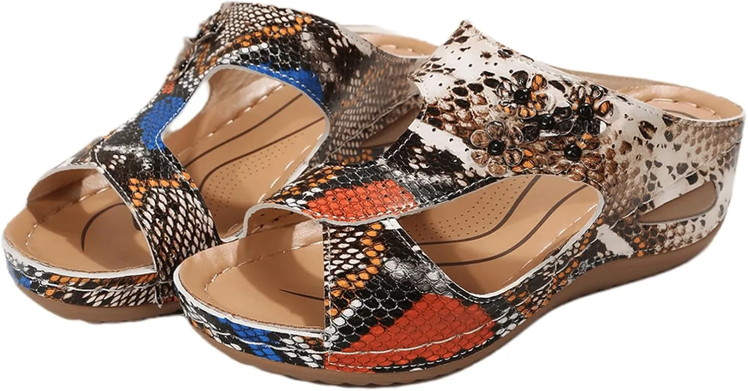 Lausiuoe Womens Sandals Comfortable Dressy Wedge Heel Orthotic Flip Flops Walking Summer Orthopedic Slipper With Arch Support