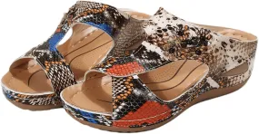Lausiuoe Womens Sandals Comfortable Dressy Wedge Heel Orthotic Flip Flops Walking Summer Orthopedic Slipper With Arch Support