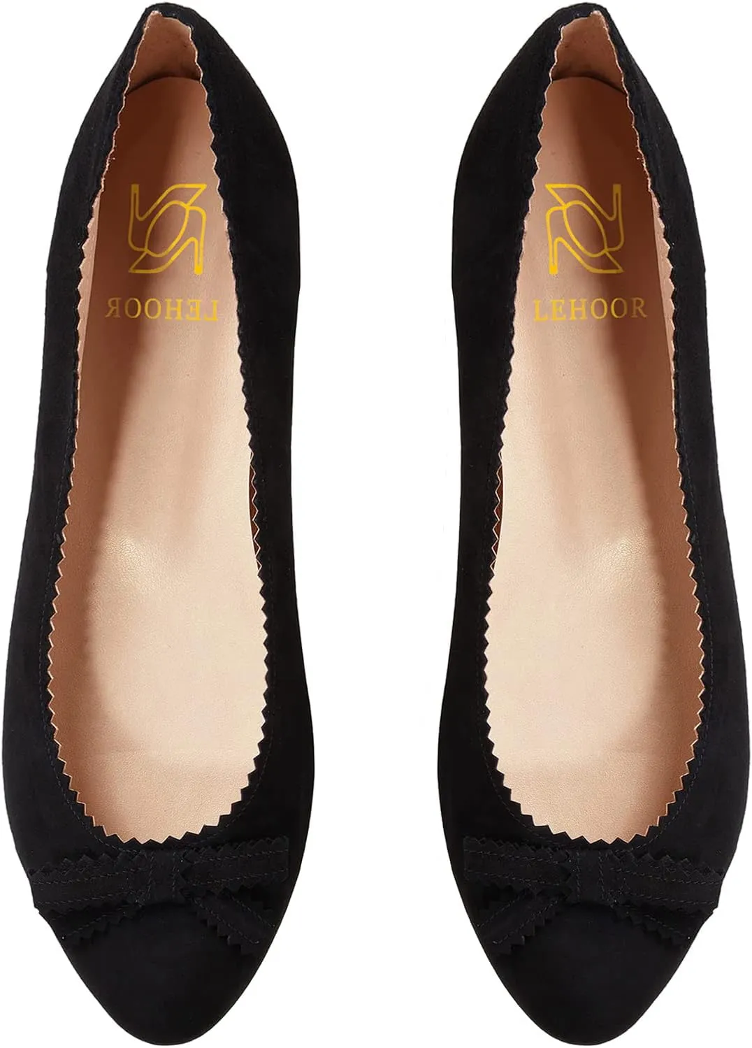 LEHOOR Women Bow Flats Shoes Round Closed Toe Slip on Ballet Flats Suede Flat Heel Dress Shoes Comfortable Office Work Flats Ladies Girls Casual Club Party Church Driving Flats Spring Cute 4-11 M US
