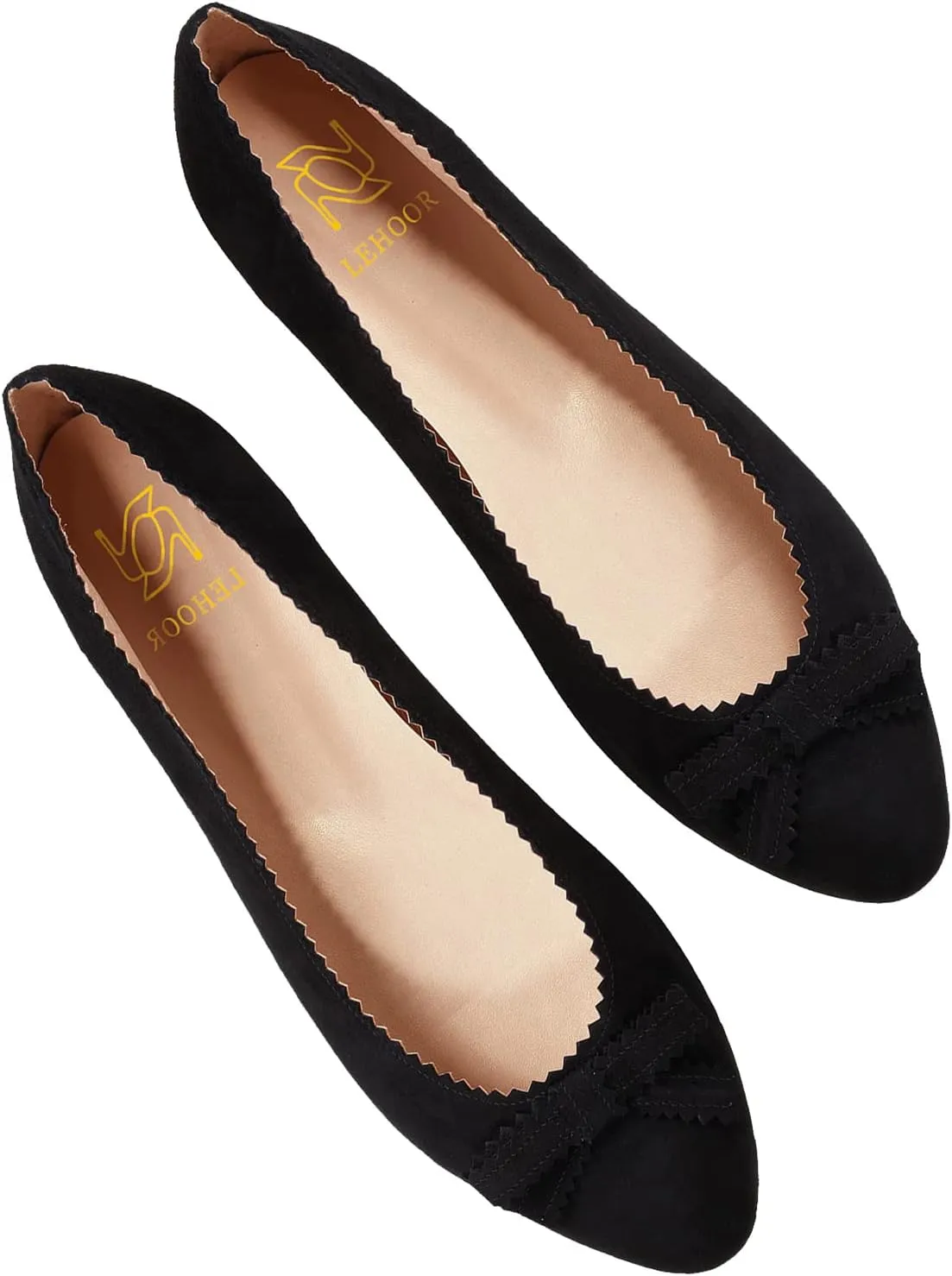 LEHOOR Women Bow Flats Shoes Round Closed Toe Slip on Ballet Flats Suede Flat Heel Dress Shoes Comfortable Office Work Flats Ladies Girls Casual Club Party Church Driving Flats Spring Cute 4-11 M US