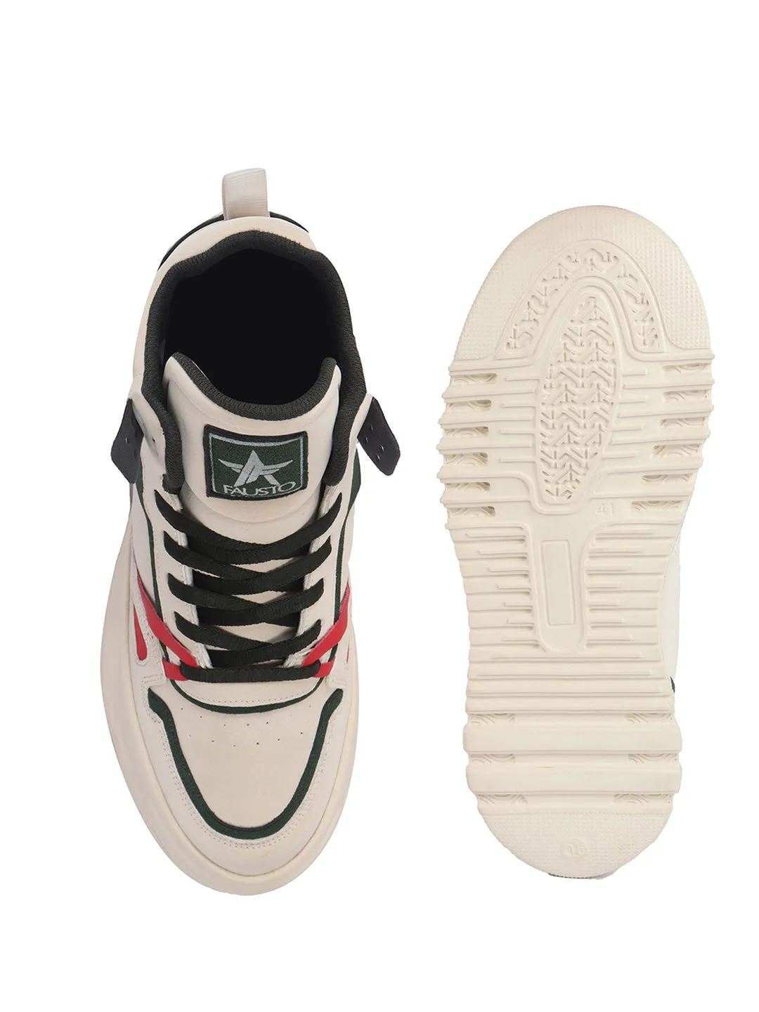Men Green Colorblocked High Top Feather Lite Lace Up Sneakers|High Ankle Sneaker Shoes|Chunky Lace Up Casual Shoes
