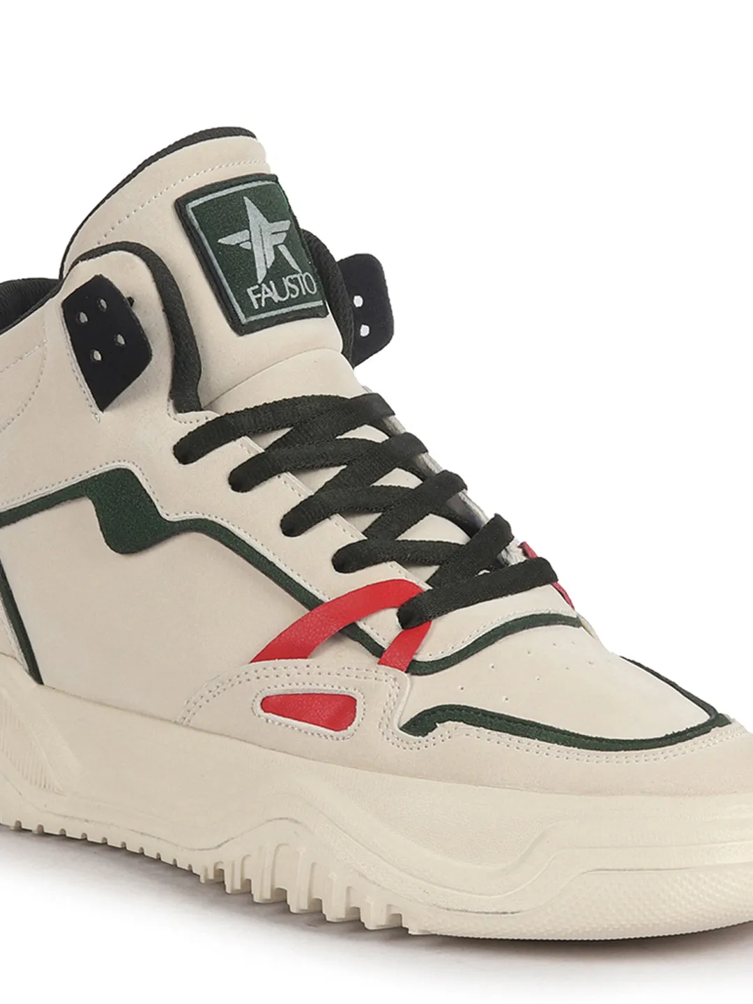Men Green Colorblocked High Top Feather Lite Lace Up Sneakers|High Ankle Sneaker Shoes|Chunky Lace Up Casual Shoes