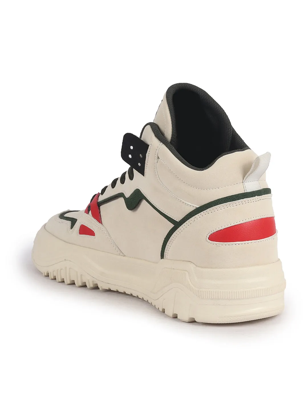 Men Green Colorblocked High Top Feather Lite Lace Up Sneakers|High Ankle Sneaker Shoes|Chunky Lace Up Casual Shoes