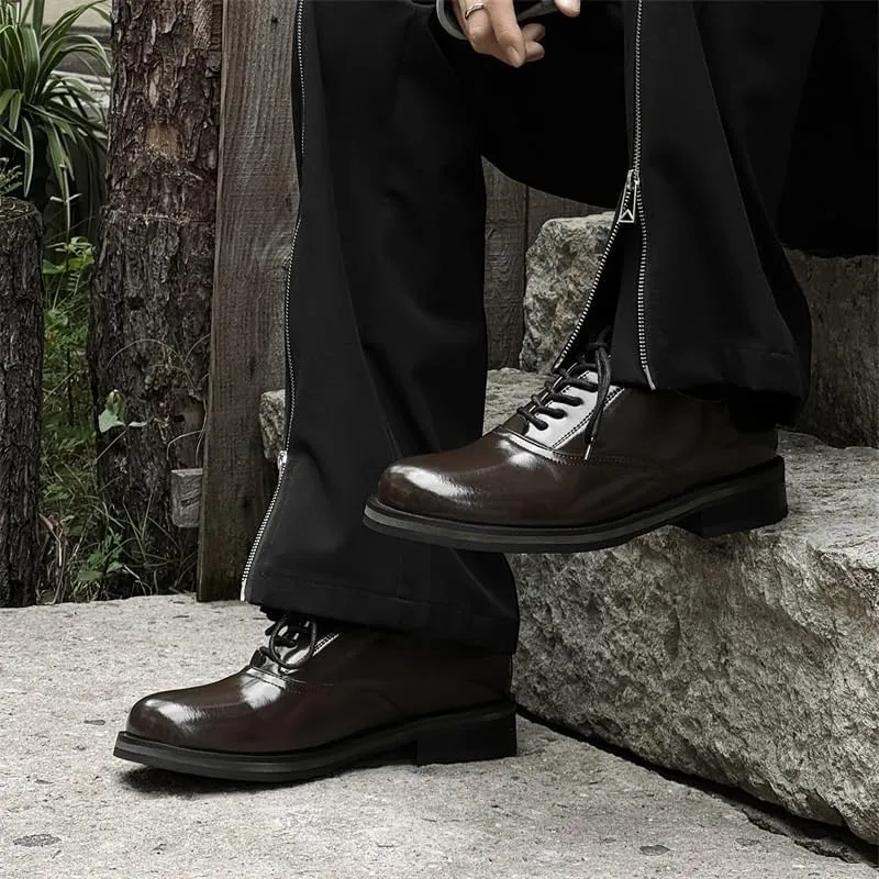 Men's Genuine Leather Hand Stitched Dress Oxfords Fashion Plain Toe Lace up Low Top Formal Business Office Derby Shoes