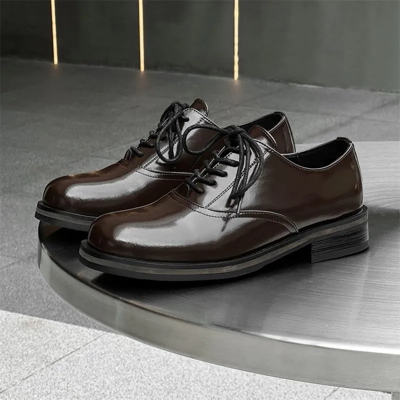 Men's Genuine Leather Hand Stitched Dress Oxfords Fashion Plain Toe Lace up Low Top Formal Business Office Derby Shoes
