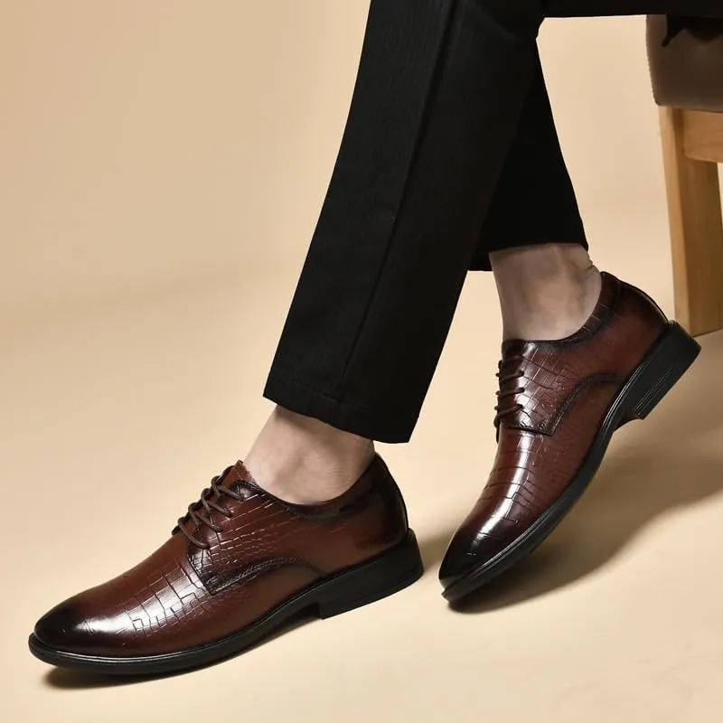 Men's Genuine Leather Slip-On Oxford Dress Shoes - Non-Slip Business Derby Shoes for Formal Occasions