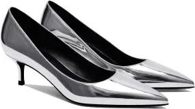MOOMMO Kitten Heel Pumps Pointed Toe Satin Slip On 2 Inch Mid Heel Dress Shoes Classic Work Pumps for Office Ladies Wedding Bridal Party 4-13 M US