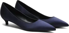 MOOMMO Low Kitten Heel Pumps for Women Pointed Toe Satin Dress Shoes Slip On 1 Inch Low Heel Work Pumps Comfy Basic Casual Office Evening Party Bridal Pump Shoes 4-13 M US