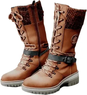 Motorcycle Boots Women Riding Mid Calf Dress Biker Boots Side Zipper Low Heel Combat Military Western Ankle Booties