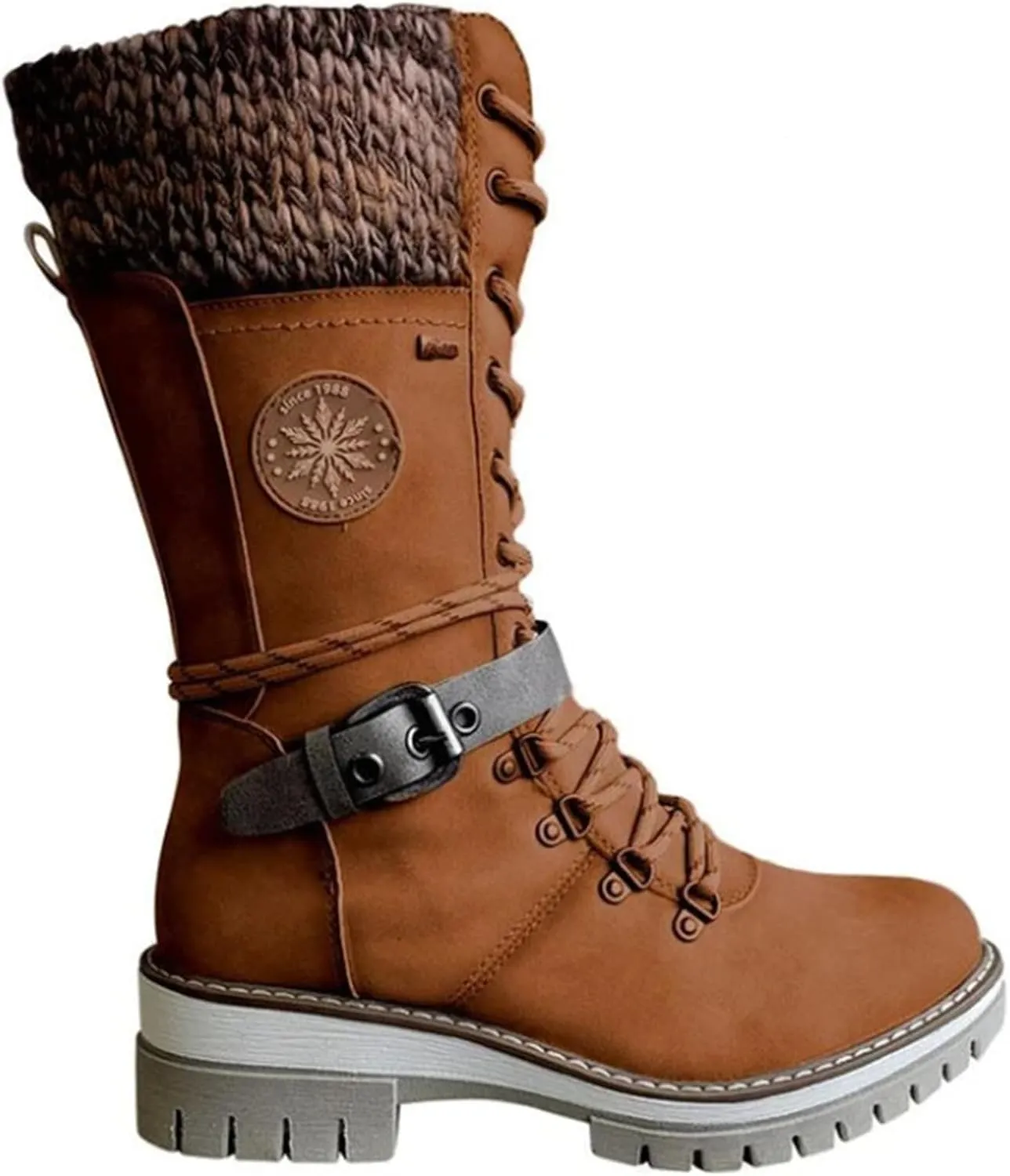 Motorcycle Boots Women Riding Mid Calf Dress Biker Boots Side Zipper Low Heel Combat Military Western Ankle Booties