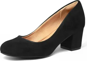 mysoft Women's Pumps Low Chunky Block Heel Round Toe Comfortable Dress Shoes